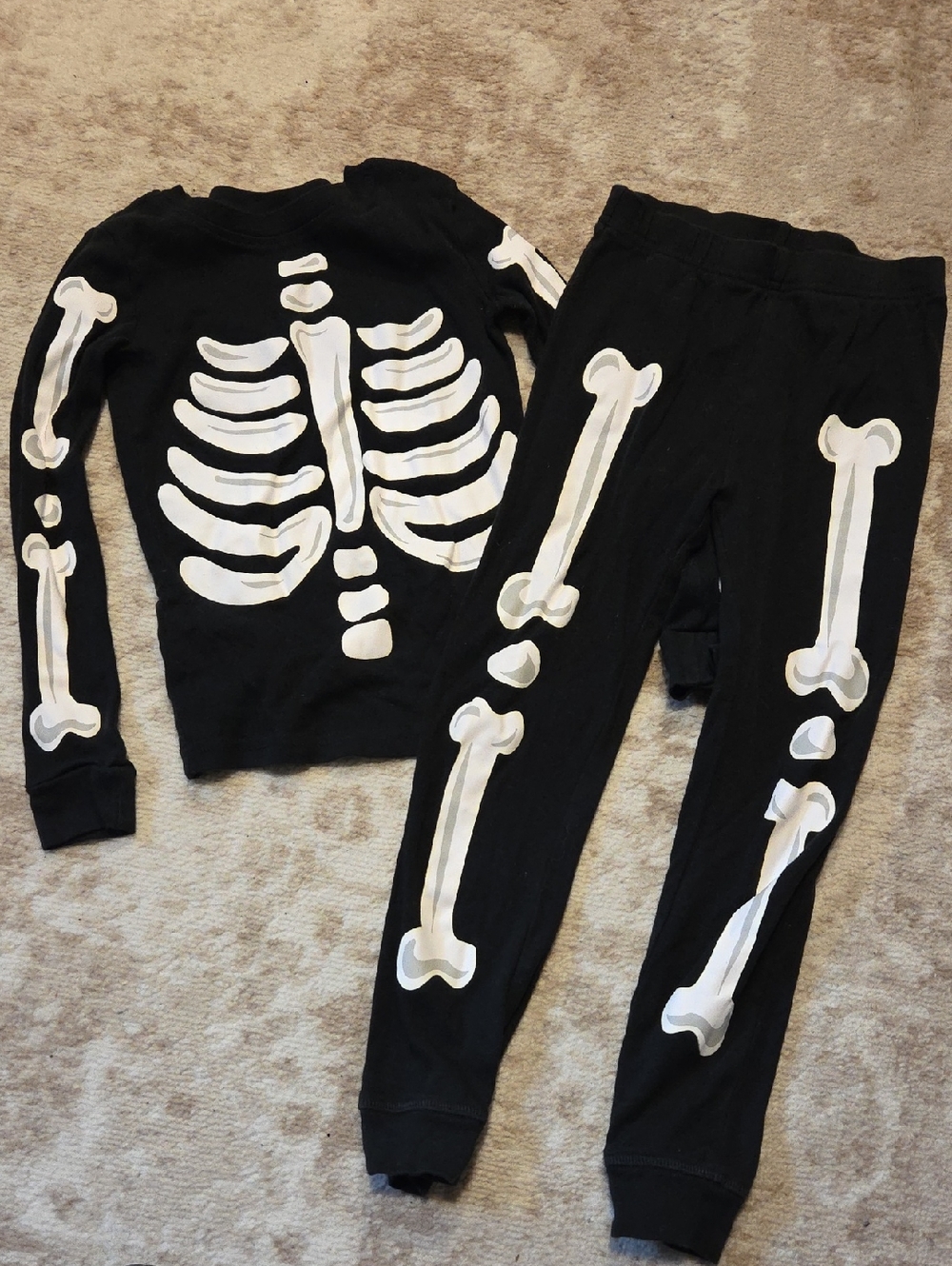 Kids Black Skeleton Pajama Set - Long Sleeve Top & Pants